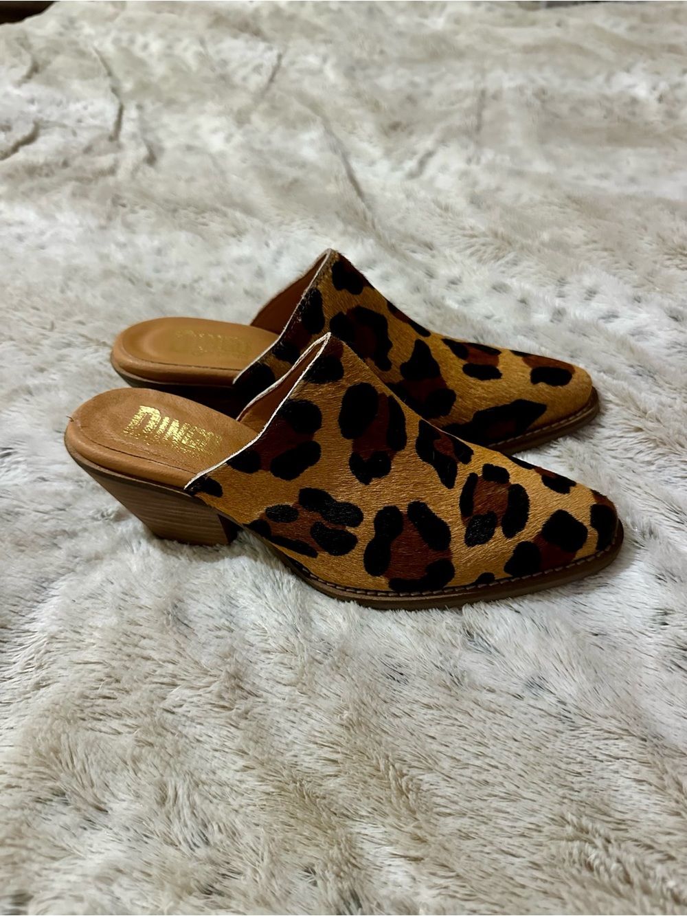 dingo Leopard Print Heeled Mule - Tan, Brown, Black